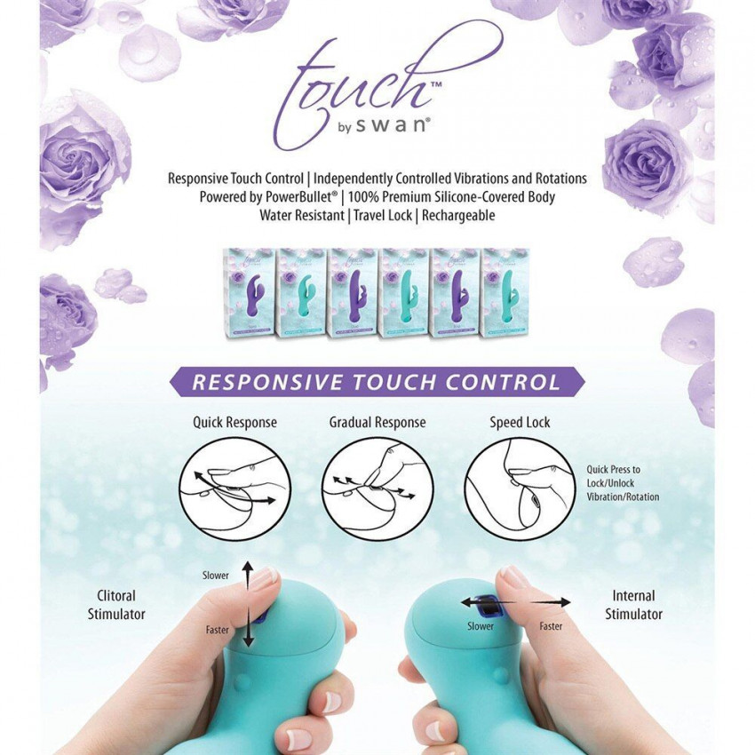 Rabbit vibrator with touch control Touch by SWAN - Solo Teal, deep vibration, for the G-spot