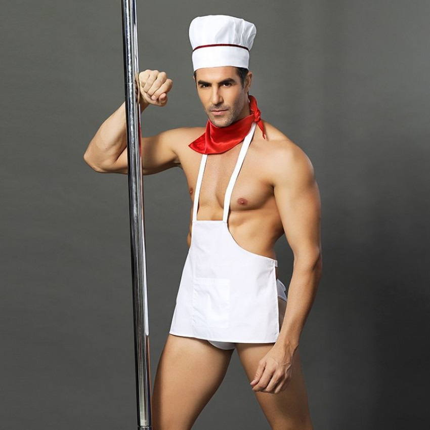 Men's erotic cook costume "Skillful Jack" One Size: slips, apron, handkerchief and cap