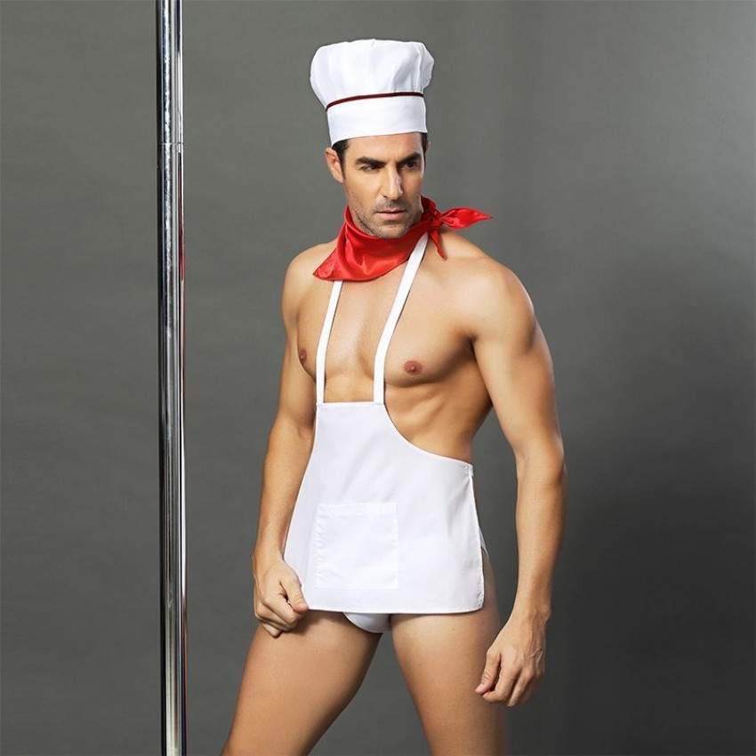 Men's erotic cook costume "Skillful Jack" One Size: slips, apron, handkerchief and cap