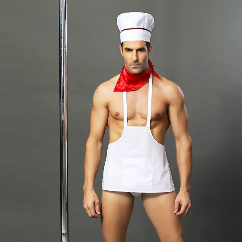 Men's erotic cook costume "Skillful Jack" One Size: slips, apron, handkerchief and cap
