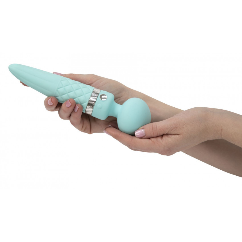 2 in 1 vibration massager PILLOW TALK - Sultry Teal, classic massager and vibrator with rotation, heating