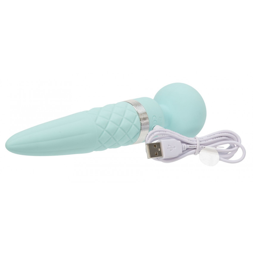 2 in 1 vibration massager PILLOW TALK - Sultry Teal, classic massager and vibrator with rotation, heating