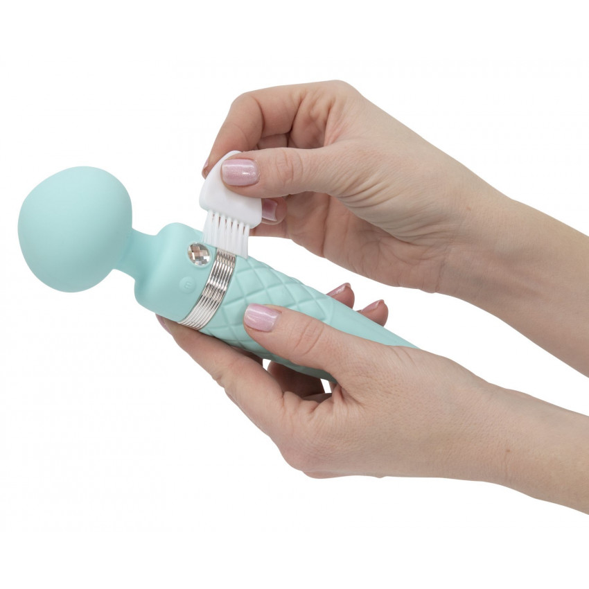 2 in 1 vibration massager PILLOW TALK - Sultry Teal, classic massager and vibrator with rotation, heating