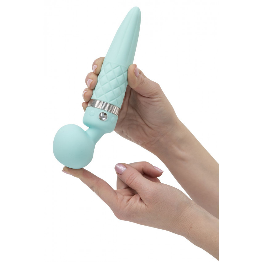 2 in 1 vibration massager PILLOW TALK - Sultry Teal, classic massager and vibrator with rotation, heating