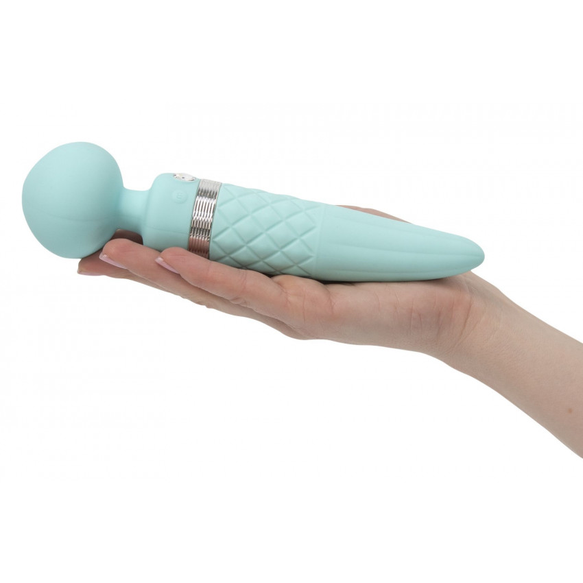 2 in 1 vibration massager PILLOW TALK - Sultry Teal, classic massager and vibrator with rotation, heating