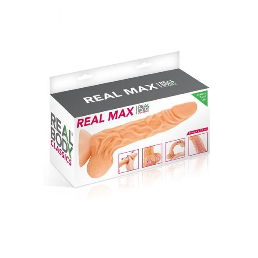 Dildo with moving foreskin Real Body - Real Max, diameter 4.3 cm, TPE
