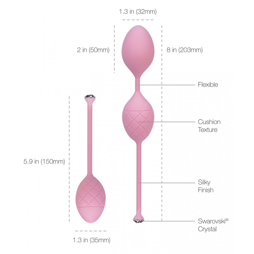 Luxurious vaginal balls PILLOW TALK - Frisky Pink with crystal, diameter 3.2 cm, weight 49-75g