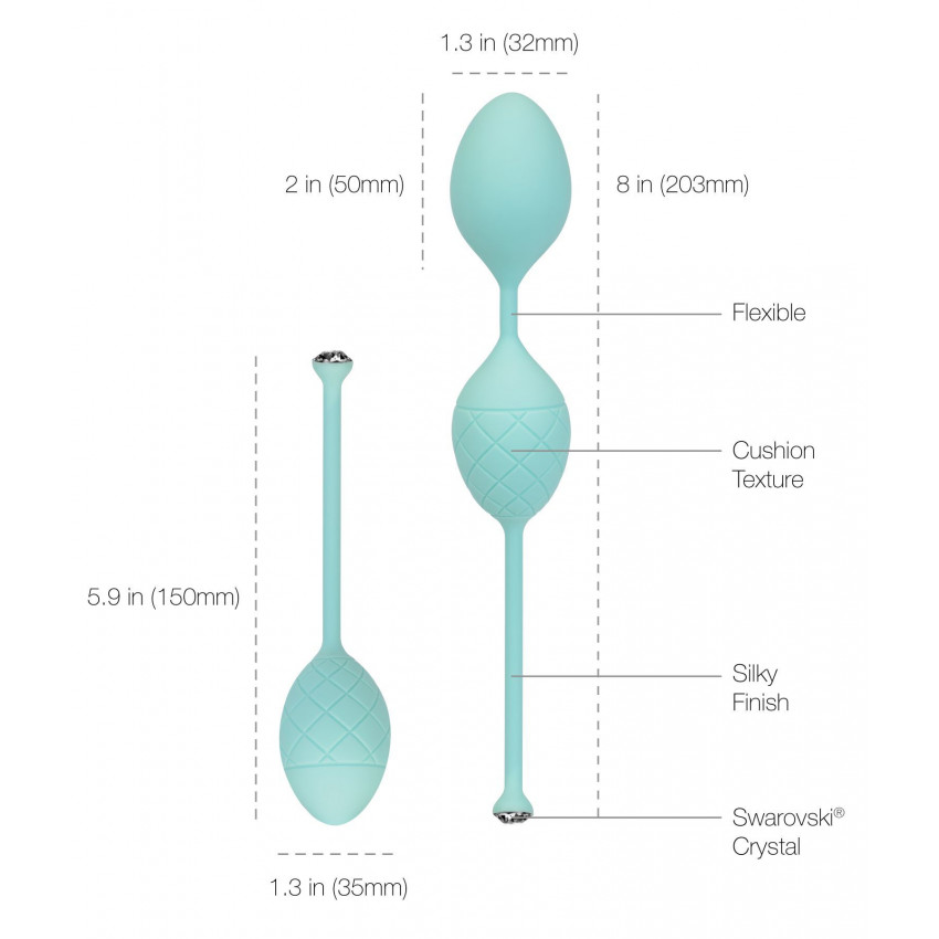Luxurious vaginal balls PILLOW TALK - Frisky Teal with crystal, diameter 3.2 cm, weight 49-75 g