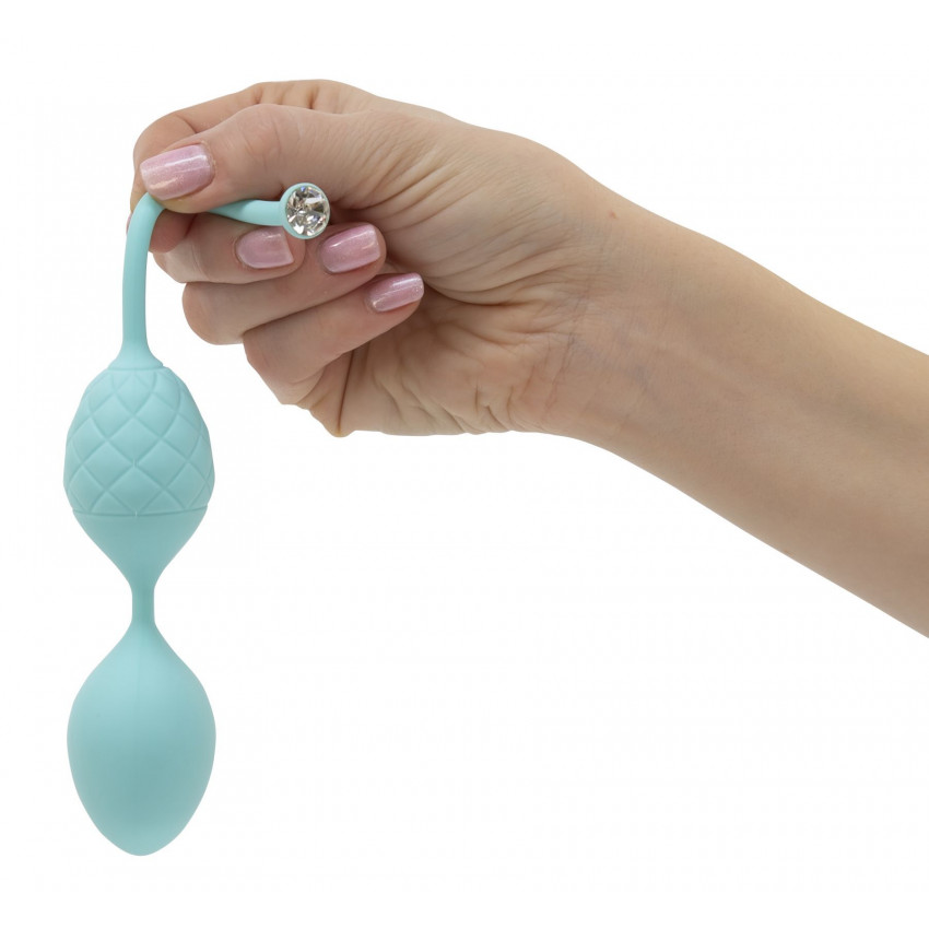 Luxurious vaginal balls PILLOW TALK - Frisky Teal with crystal, diameter 3.2 cm, weight 49-75 g