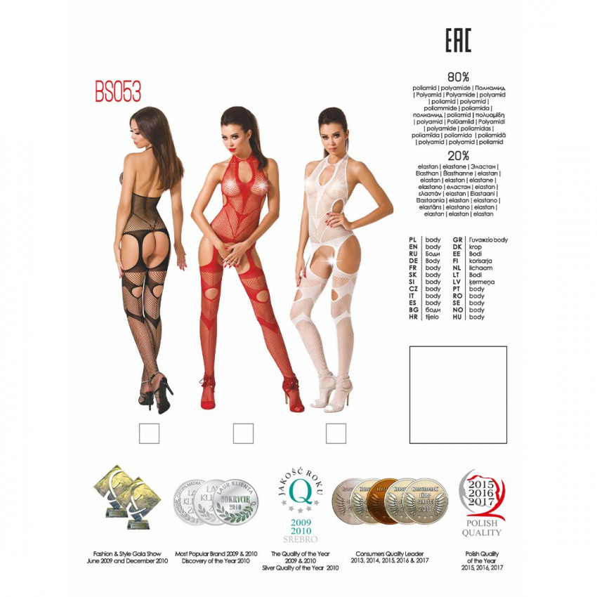 Bodystocking Passion BS053 white, jumpsuit, imitation stockings and belt