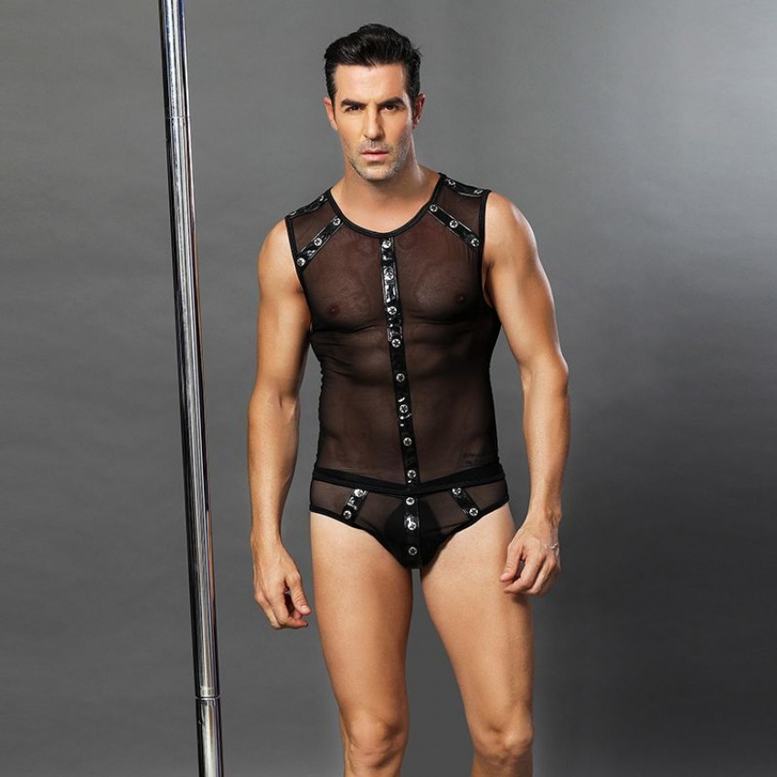 Men's erotic costume "Romantic Steven" One Size Black: Translucent panties and thong