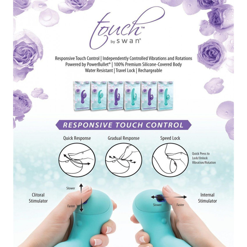 Rabbit vibrator with touch control and rotation Touch by SWAN - Duo Purple, deep vibration